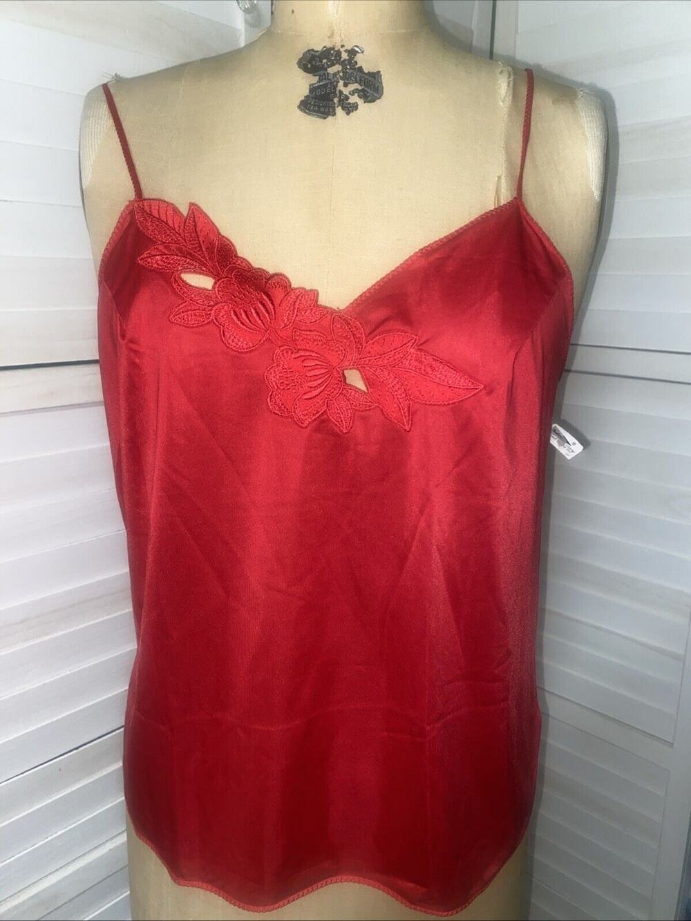 Vintage NOS New W/ Tags Vintage Shadowline Red Nylon Camisole USA Made Size 36
